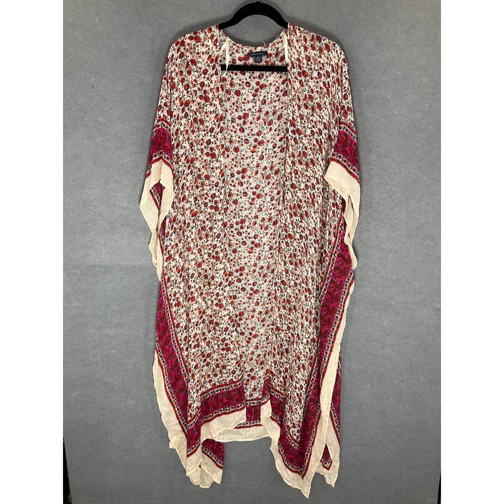American Eagle Kimono Duster Floral Print Open Front Bohemian Cover Up Sz L